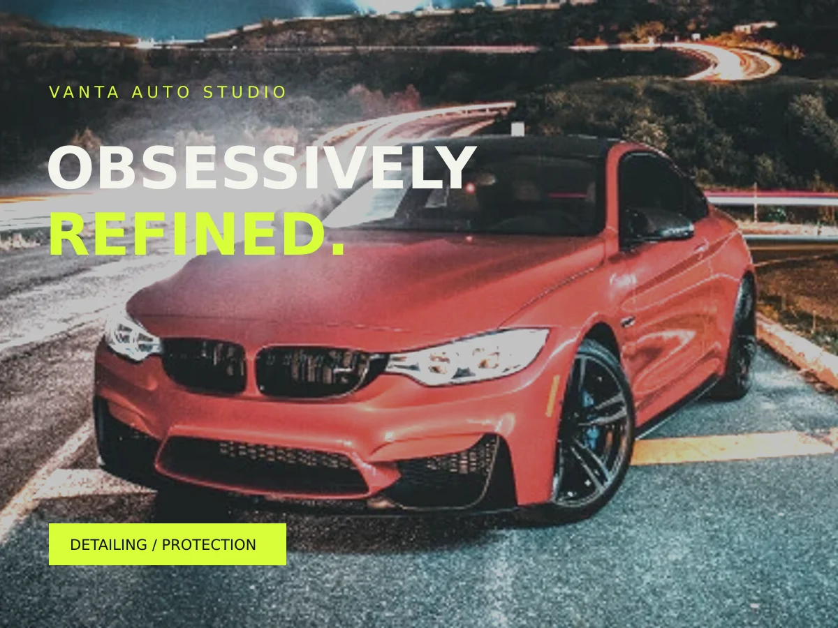 Vanta Auto Studio automotive website concept in charcoal and acid yellow